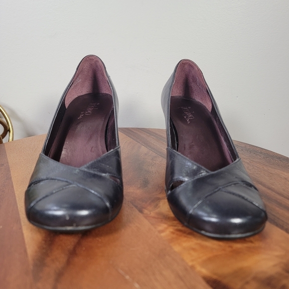 Clarks Indigo Elegant Black Leather Women's Heels Size 7 Comfy Wardrobe Staple - Picture 5 of 17